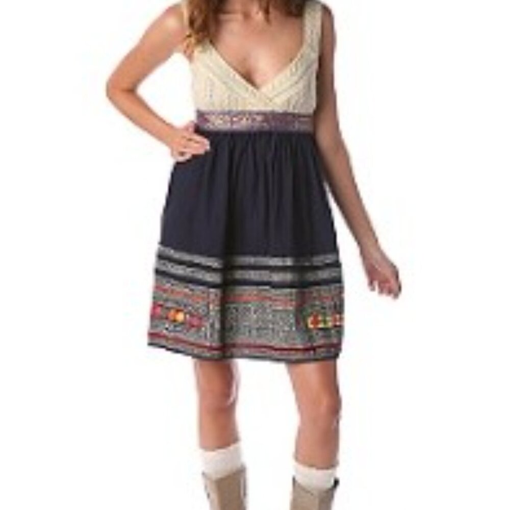 Free People Vintage Market Dress Cable-Knit Navy Skirt Dress 10